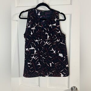 Ann Taylor Navy and White Leaf Print Tank Top